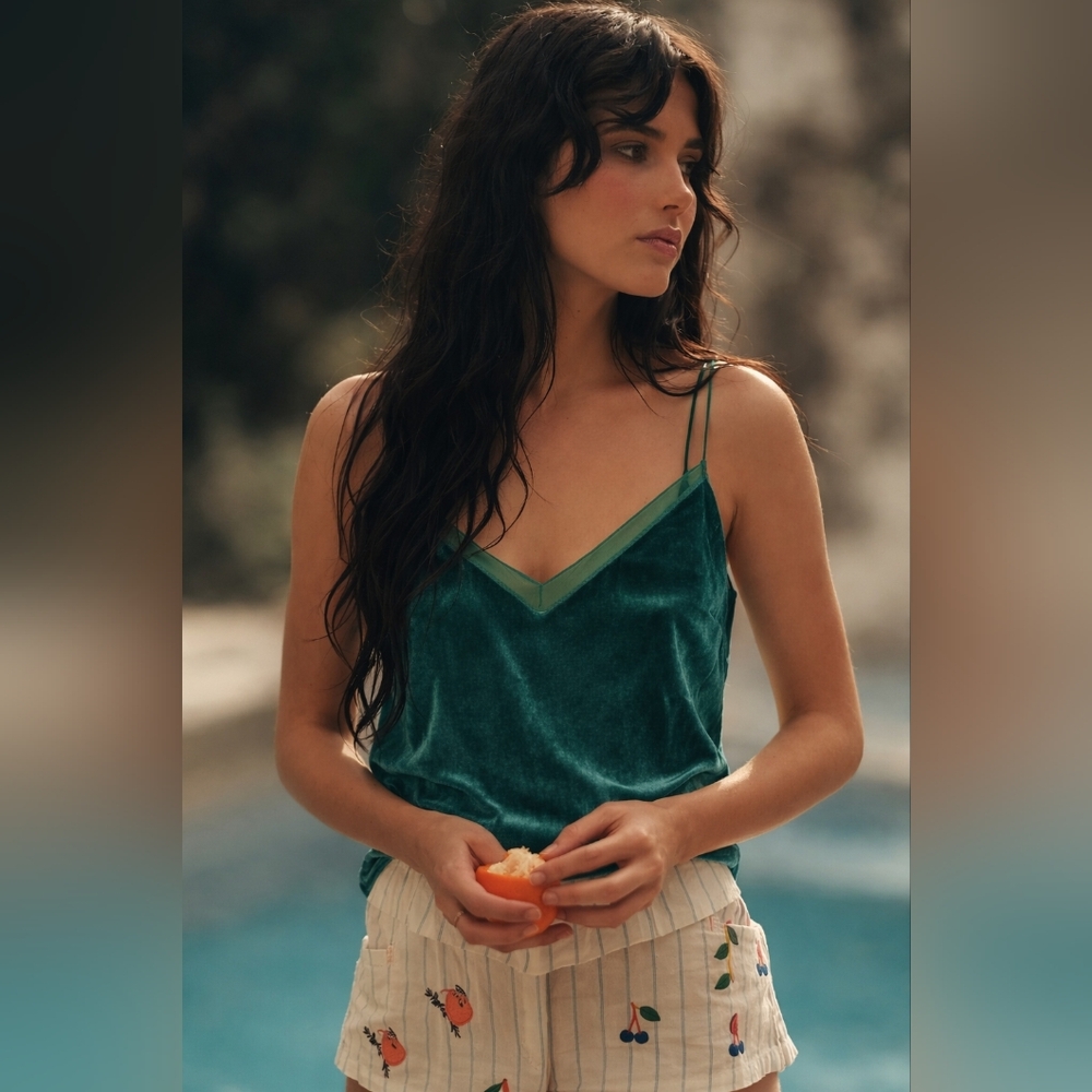 Anthropologie Teal Green Velvet V-Neck Cami